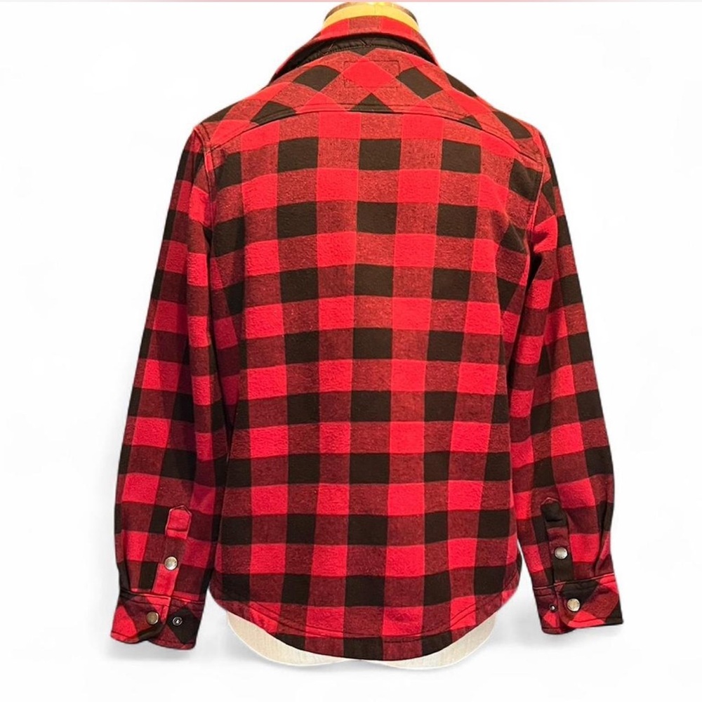 ❤️Orvis Flannel Buffalo Plaid Red & Black Snap Shacket w Pockets - Picture 2 of 7